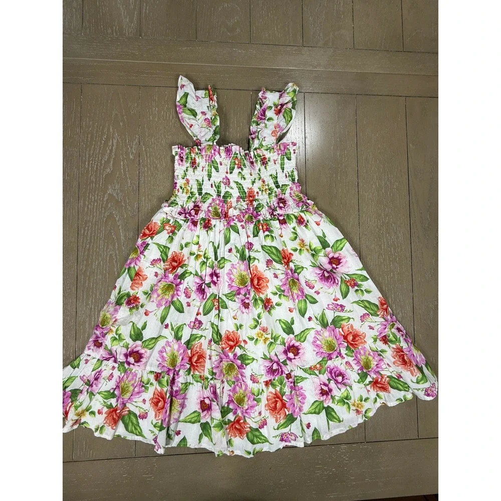 Janie and Jack Dress Kids 8 Multicolor Peach Floral Smocked Cotton 2-Pack